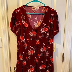 Floral Design, button-up Dress with Tie Back Corset